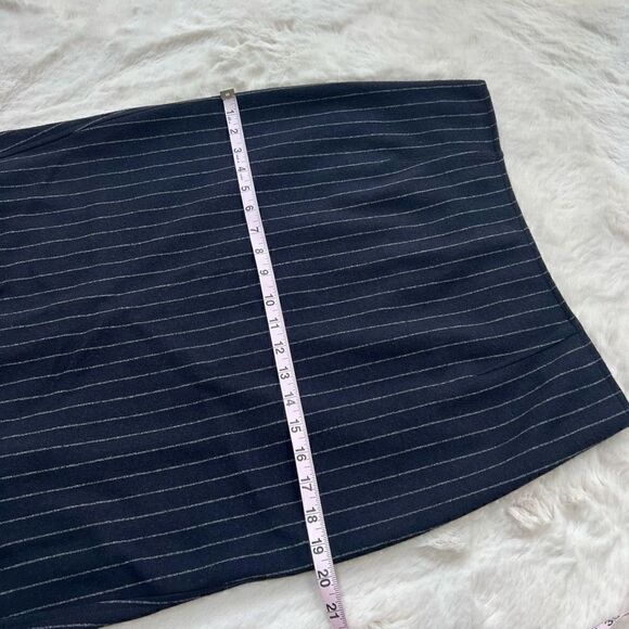 Max Mara Pencil Skirt Pin Stripe Ruffle Dark Navy Blue Designer Workwear size 46 - Picture 11 of 13
